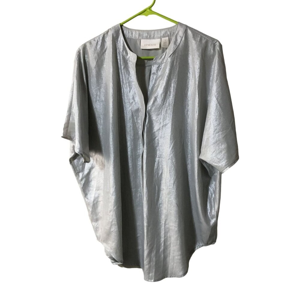 CHICOS SILVER GRAY CAREER FIT BLOUSE WOMENS SIZE 1